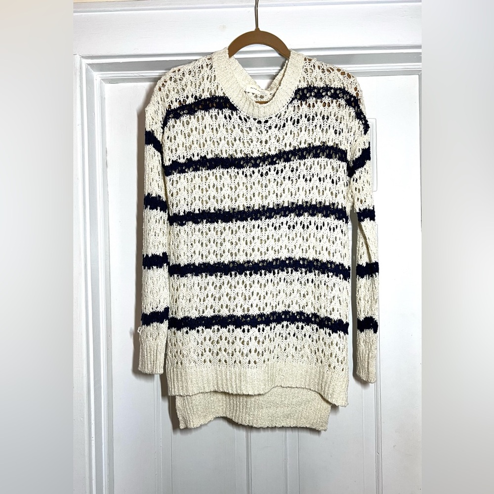 Beth Benny Boutique crochet Striped Cream and Navy Sweater